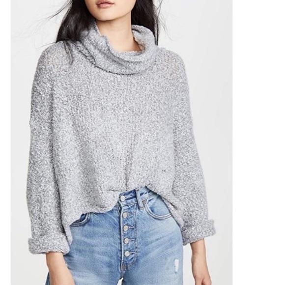Free People BFF Knit Sweater Cowl Neck Boxy Oversized Pullover Grey Size XS - Picture 6 of 13